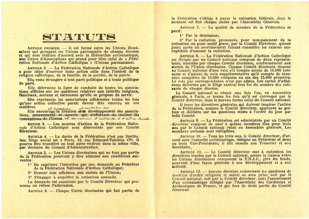 Ses nouveaux statuts confirment son rattachement à l’ACA : aucune décision doctrinale ne peut être prise sans son aval, et elle nomme désormais le président. Aussi, elle choisit logiquement Jean Le Cour Grandmaison, vice-président depuis 1936.

13/13