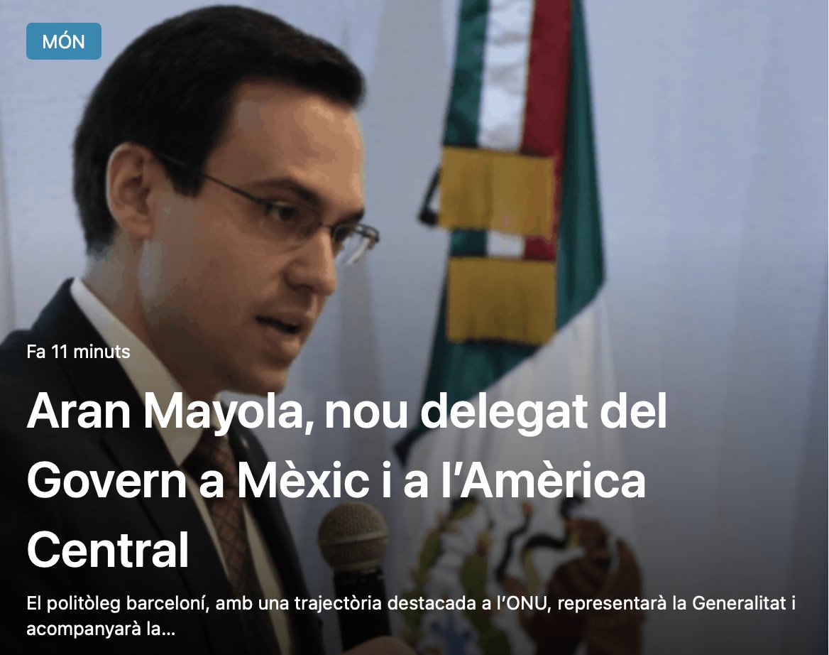🚨Aran Mayola, nou delegat del <a href="/govern/">Govern de Catalunya</a> a Mèxic i Amèrica Central.
Amb una àmplia trajectòria a l’ONU i en polítiques anticorrupció, representarà Catalunya i acompanyarà la comunitat catalana de la regió.

+info a: rab.cat/2025/10/07/ara… 

#DiplomàciaCatalana #CatalansAlMón #MEX