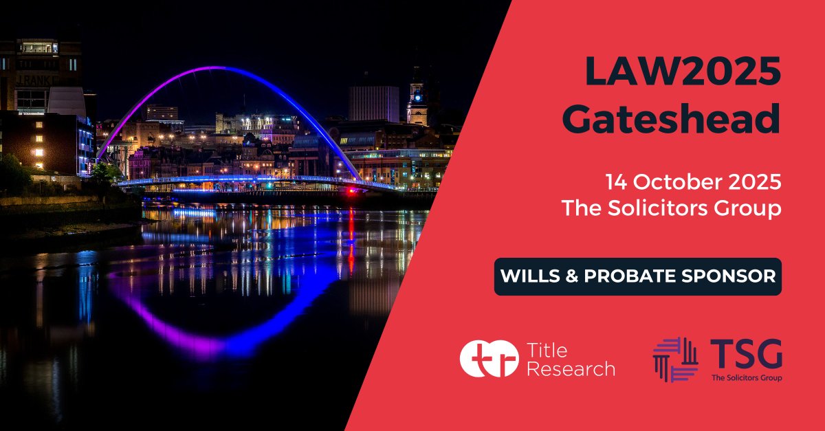 The <a href="/solicitorsgroup/">The Solicitors Group</a> #LAW2025 series continues in Gateshead, and we're proud to return as #WillsandProbate sponsor!⚖️

Join us at the #TitleResearch stand to discuss our #AssetRepatriation and #ProbateGenealogy solutions. 🤝

🎟️ Book your place: eu1.hubs.ly/H0nqKsH0

#TSG2025