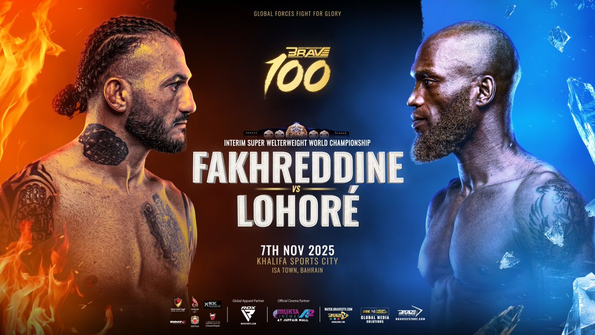 sportsph's tweet image. Fakhreddine vs Lohoré for the interim super welterweight title headlines BRAVE 100 on Nov 7 in Bahrain. #BRAVECF #BRAVE100 #MMA 

READ: sportsbytes.com.ph/2025/10/07/fak…