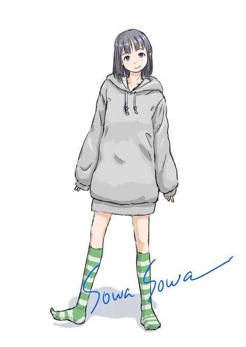 『しましま靴下ぶかぶかパーカ』 #イラスト