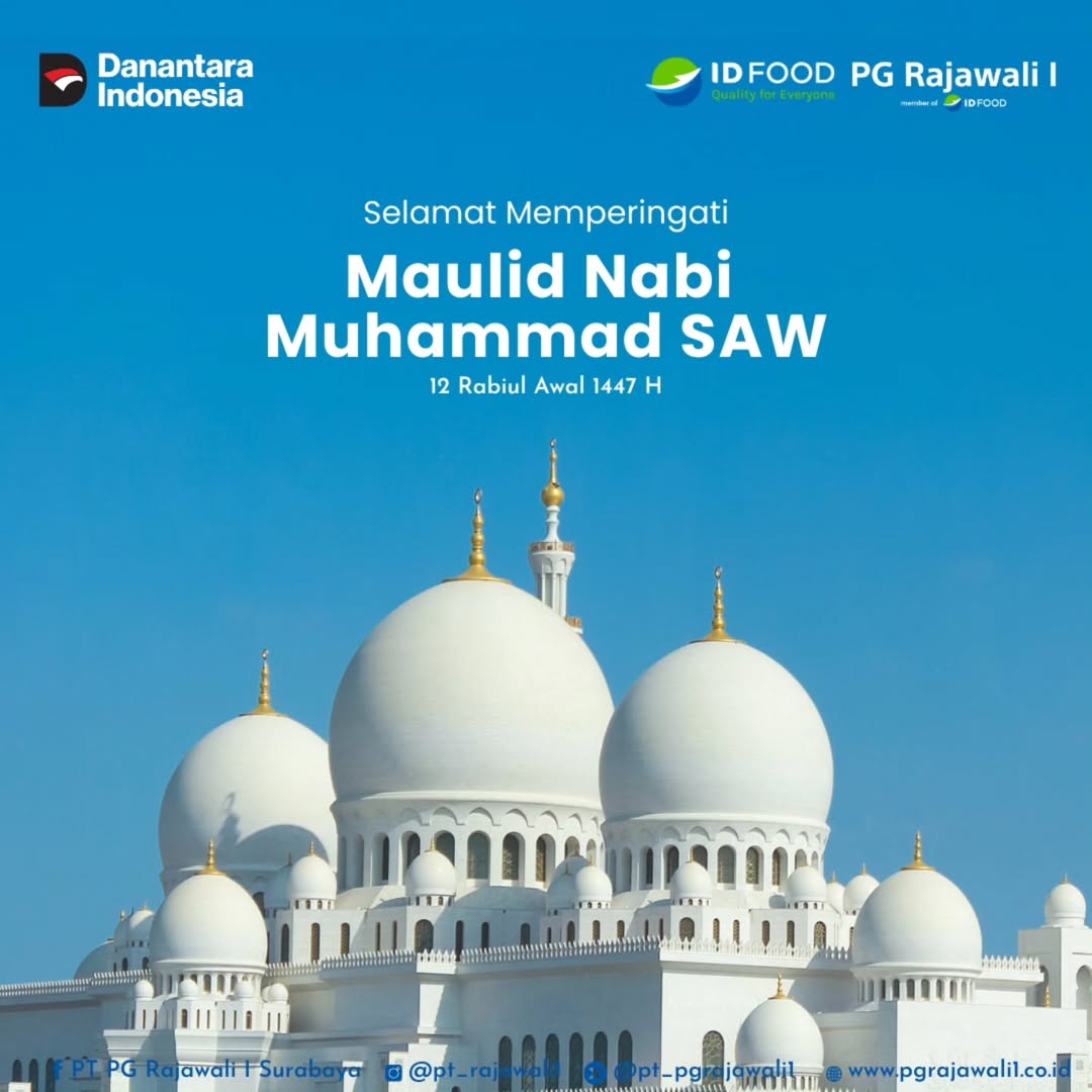 pt_pgrajawali1's tweet image. Segenap keluarga besar PT PG Rajawali I mengucapkan:

Selamat Memperingati Maulid Nabi Muhammad SAW

“Lahirnya sang pembawa cahaya yang mengubah masa depan umatnya”

#MaulidNabiMuhammadSAW #12RabiulAwal1447H #ptpgrajawali1 #legine