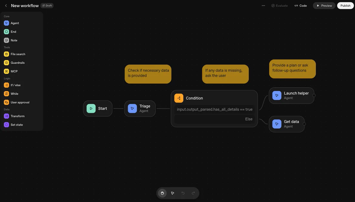 screenshot of open ai agent builder