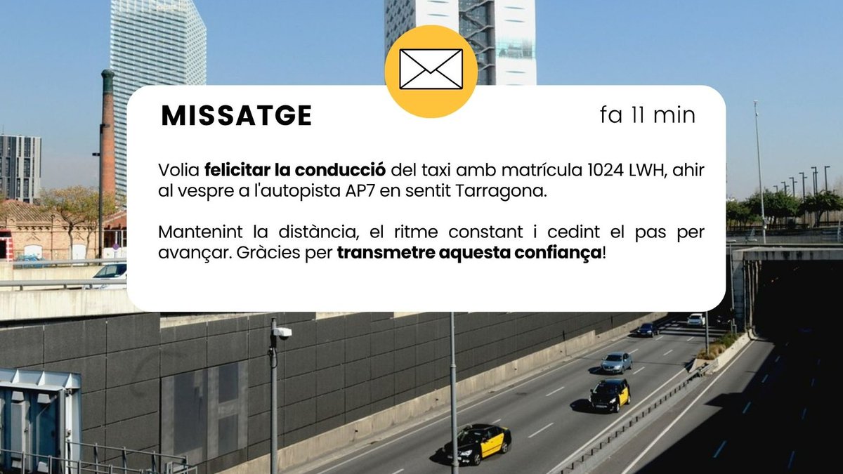 Professionals, honestos i bons conductors 👏

Gràcies per demostrar que la seguretat dels ciutadans és la vostra prioritat! #EstimoelTaxi #AMB