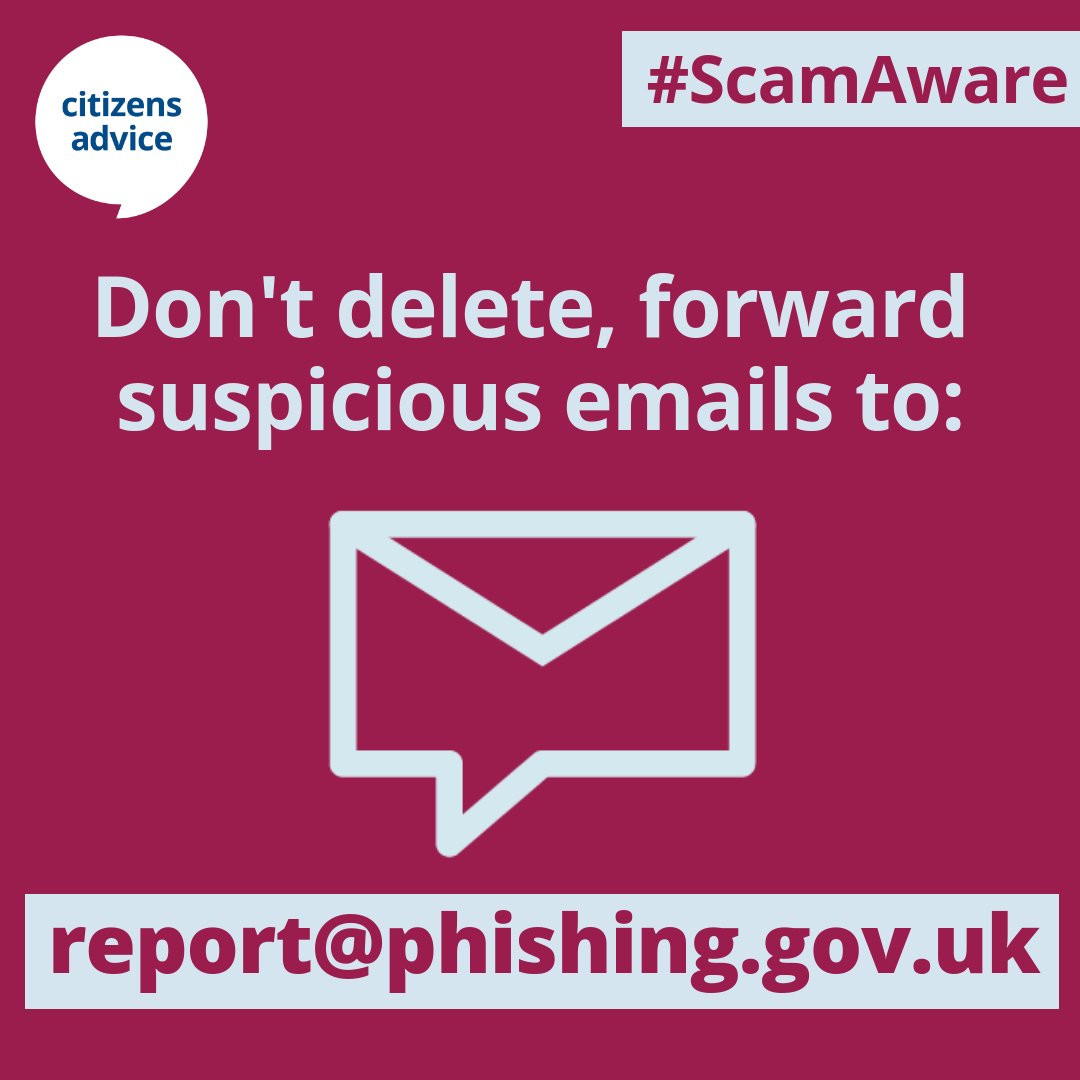 ✉️ See a suspicious email in your inbox?

Don't just delete it – forward the email to report@phishing.gov.uk

Every report helps the authorities investigate and block these scams, protecting more people.

Get more online safety tips ⤵️
bit.ly/42KC1uU

#ScamAware