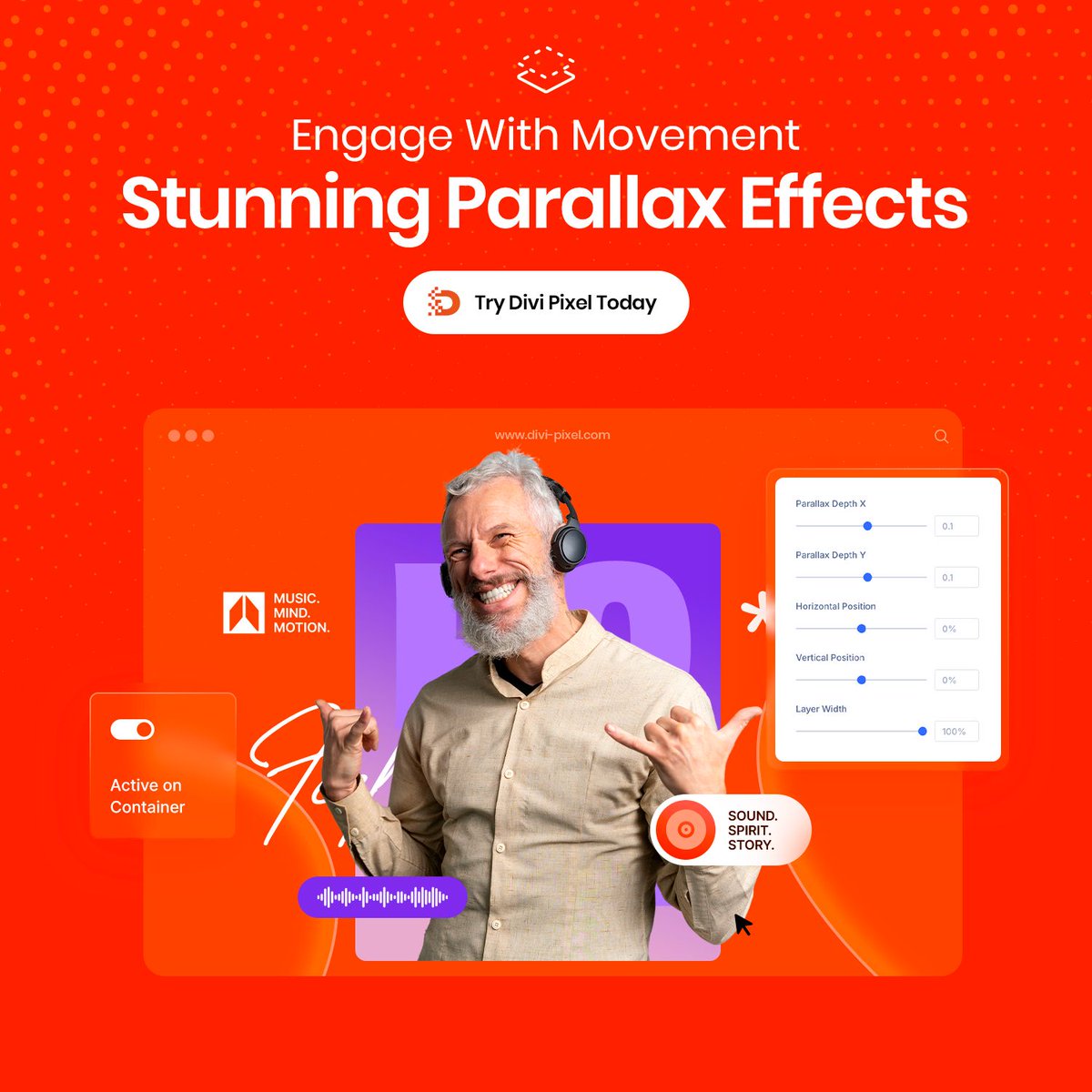 DiviPixel's tweet image. The Parallax Image for Divi is a unique module that allows the creation of stunning parallax sections with text and images that will interact with the mouse 👉 divi-pixel.com/modules/parall… #Divi #DiviPixel #Parallax #WebDesign #WordPress #CustomModules