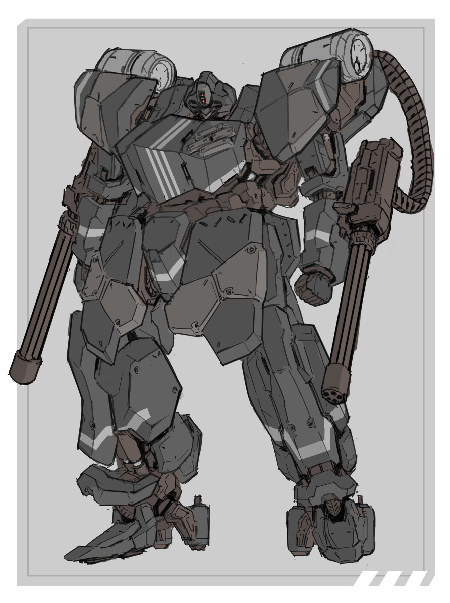 ra0aaa's tweet image. 昔描いたオリロボを全身画に　その13
 ・ガトリング砲
・装甲厚くて頑丈感
・ごつくて強そう
元デザイン的にはオリロボその10の親戚だと思う