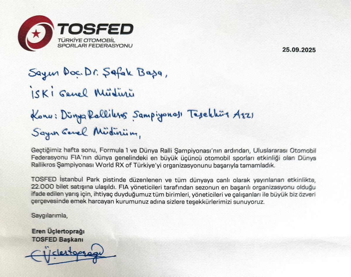 Türkiye Otomobil Sporları Federasyonundan İSKİ’ye teşekkür!
