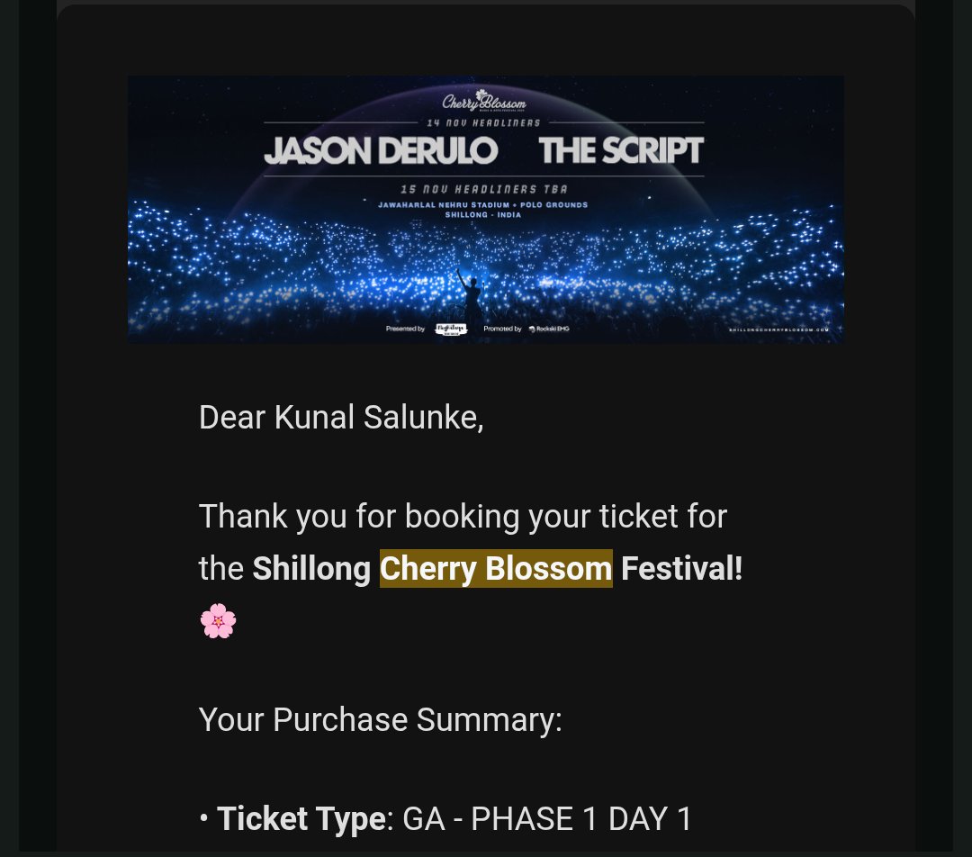 nalayak_insaan's tweet image. I have an extra pass for Cherry Blossom music fest (Shillong), 14th Nov!
Please reach out if anyone is interested to take it off me for a discounted price!
#TheScript #JasonDerulo