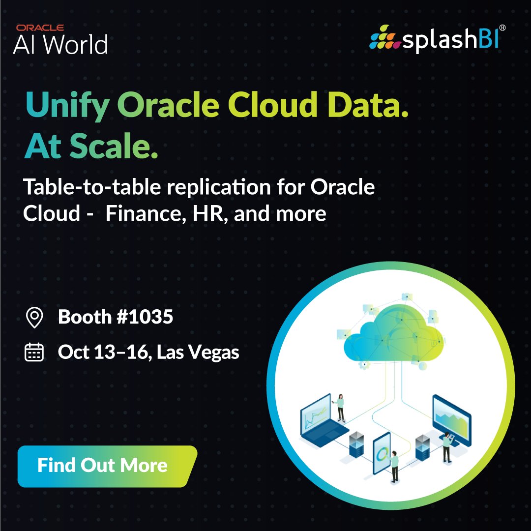 SplashBI's tweet image. At #OracleAIWorld, see how SplashBI Data Pipeline simplifies cross-app reporting.
Replicate tables seamlessly into Snowflake &amp;amp; Oracle ADW for fast, clean, AI-ready data.
Visit Booth 1035
splashbi.com/events/splashb…
#SplashAI #DataPipeline #AIReporting