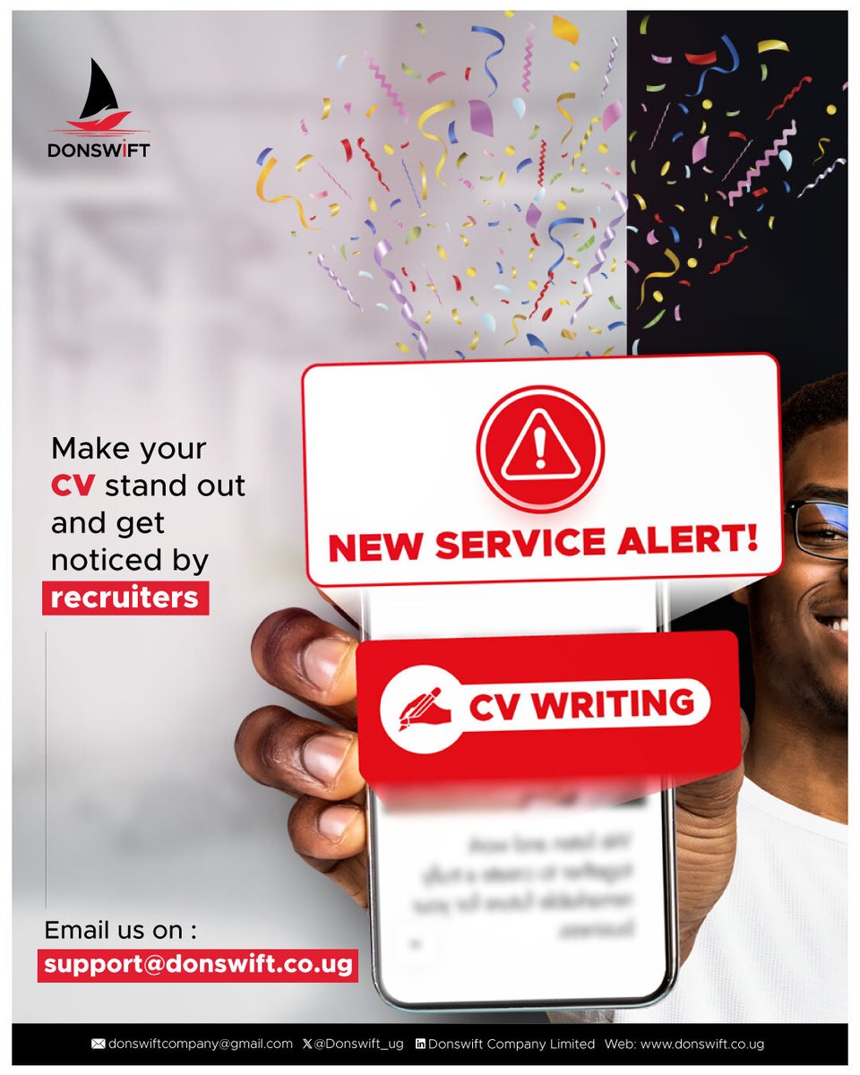 Donswift_ug's tweet image. Same CV. Same mistakes. ❌
   Your CV is NOT a copy-paste game 🎯

It’s time to stand out! Let Donswift craft a CV recruiters can’t ignore.

Email us at: support@donswift.co.ug
  
#Donswift