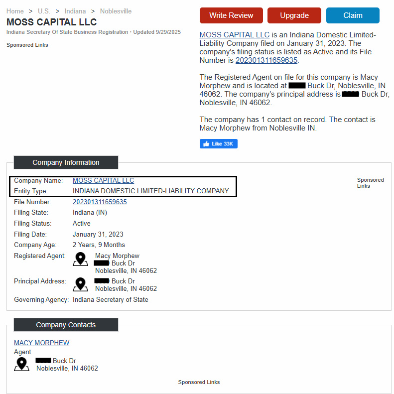 MattBlacInc's tweet photo. #MOSS CAPITAL LLC | Entity Type:ย ย #INDIANA DOMESTIC LIMITED-LIABILITY COMPANY | Filing Date:ย ย January 31, 2023
#SUZANNEMORPHEW CASE UPDATE #BARRYMORPHEW aka #LEEMOORE https://t.co/yzTDJJ4arz