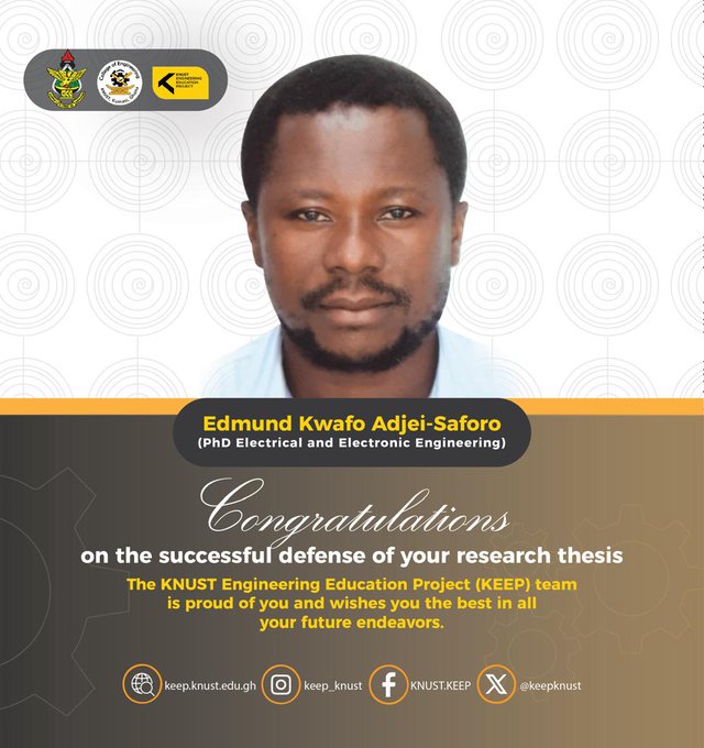 the_ACEProject's tweet image. 🎓 @KEEP_KNUST celebrates its outstanding postgraduate graduands for their remarkable research and innovation across diverse engineering fields — from clean energy and telecoms to environmental sustainability.
👏 #Congratulations!
#KNUST #KEEP #Research #GraduateSuccess