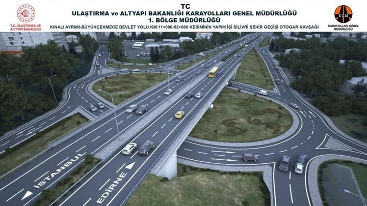 Silivri Şehir Geçişi Projesi’nin 2. etabı olan Otogar Kavşak Düzenlemesi kapsamında, İstanbul - Edirne istikametindeki yol vatandaşlarımızın hizmetine açılmıştır. 🚧

Kısa süre içinde alt bölümün de tamamlanmasıyla birlikte, Silivri trafiği önemli ölçüde rahatlayacaktır.

Türkiye