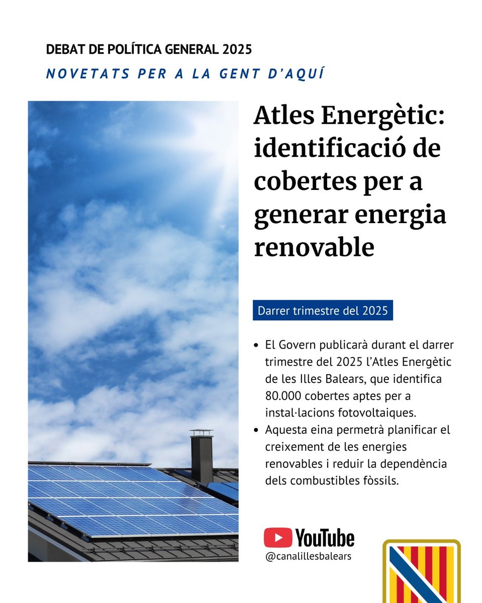 🌱Apostam per les energies renovables, per la descarbonització, per millorar l'eficiència energètica, per reduir al màxim les emissions i així millorar la salut dels ciutadans i la qualitat del nostre entorn.

🌐 Amb l'#AtlesEnergètic activam una eina indispensable per