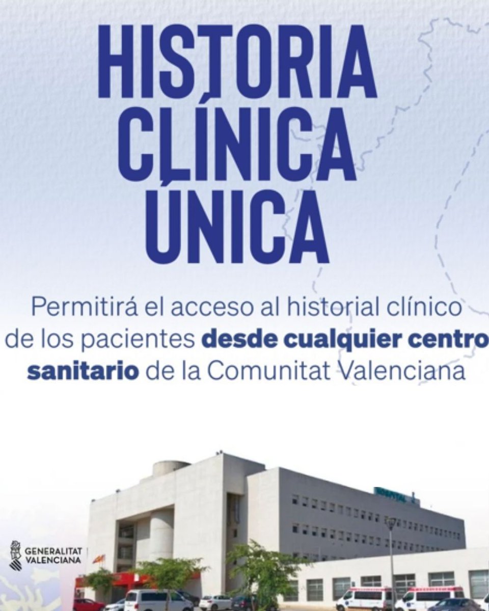 🔛🩺 La Generalitat desplega la història clínica única

👩‍⚕️🔎 Els metges podran accedir a tot l’expedient clínic independentment d’on estiga el pacient

🔝 Salt qualitatiu en l’atenció sanitària

✅ Es posarà en marxa en octubre en l’àrea sanitària València-oest

👉 S’estendrà a