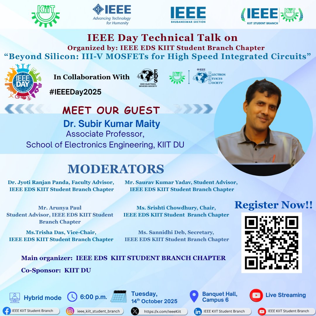 IeeeKiit's tweet photo. Join us as we explore the advancements in III-V semiconductor technologies and their role in shaping the next generation of high-speed integrated circuits.
#IEEEDay2025 #IEEEEDS #IEEEKIIT #KIITUniversity #IEEE #Semiconductors #Innovation #Research #ElectronicsEngineering https://t.co/VXWz43rgBE