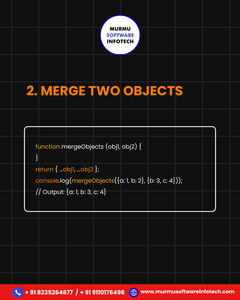 MurmuSoftware's tweet image. JavaScript Object Tricks Every Coder Should Know
✅ Check if an object is empty
✅ Merge & clone objects
🌐 murmusoftwareinfotech.com
sdcranchi.com/live-session-o…
murmusoftwareservices.com/web-design-app…
📧 contactus@murmusoftwareinfotech.com
📞 +91 91101 76498
#JavaScriptTips #CodingQuestions #Web
