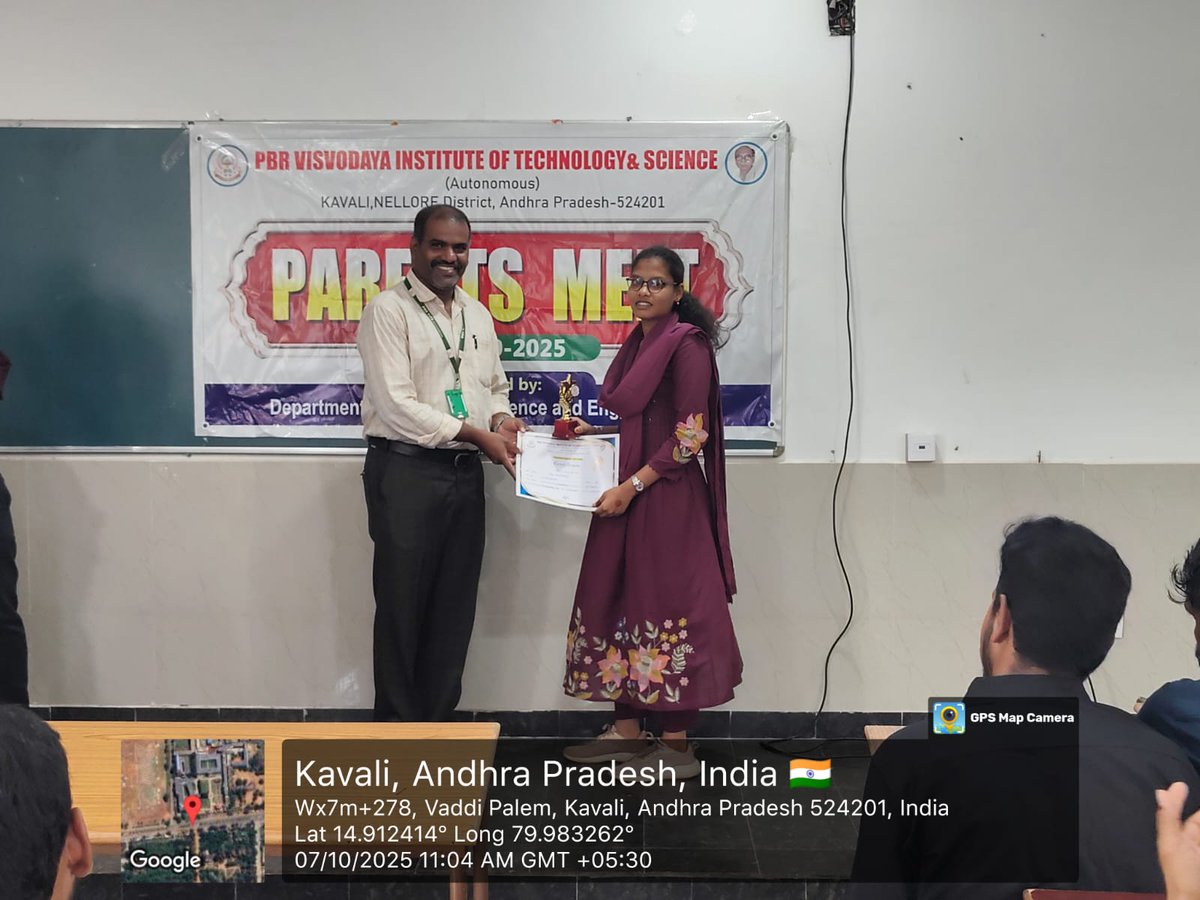 pbrvitsofficial's tweet photo. 📚👨👩👧👦 Parents Meet 2025 @ 𝐏𝐁𝐑 𝐕𝐈𝐓𝐒 (CSE Dept)
Held on Oct 7, 2025 — a day of appreciation, interaction & recognition! 🏆
Prizes were awarded to toppers, and parents engaged with faculty, celebrating student success & growth. 🌟
#ParentsMeet #PBRVITS #CSE #AcademicExcellence https://t.co/MkeHnPjLvI