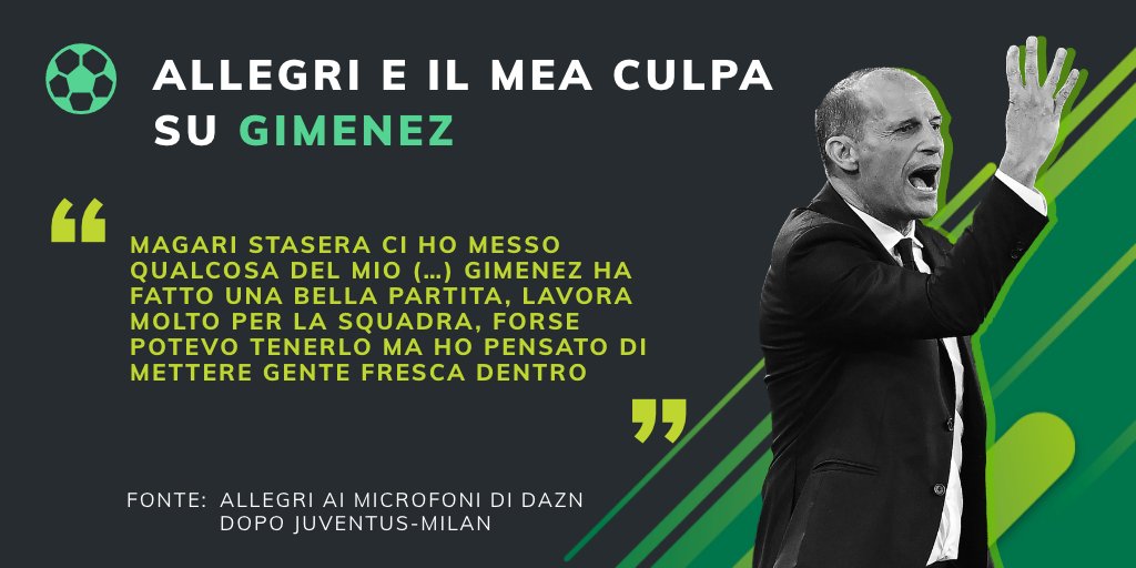 BlogSisal's tweet image. #Allegri e il mea culpa su #Gimenez al termine di #JuventusMilan 🧐

0-0 al triplice fischio. E l&apos;allenatore rossonero si prende le proprie responsabilità 👇