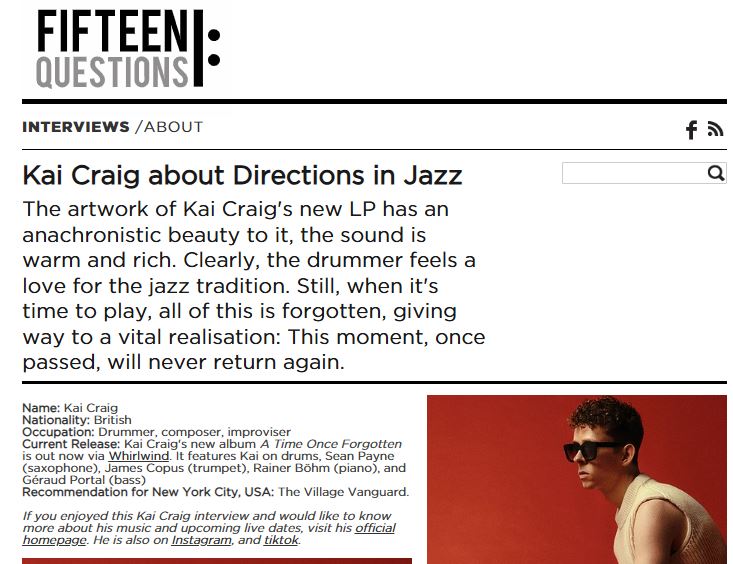 "Kai Craig about Directions in Jazz" Featured interview for #KaiCraig <a href="/WhirlwindRecord/">Whirlwind Recordings</a> #15Questions
The artwork of #KaiCraig's new LP has an anachronistic beauty to it, the sound is warm and rich. Clearly, the drummer feels a love for the jazz tradition."
15questions.net/interview/kai-…