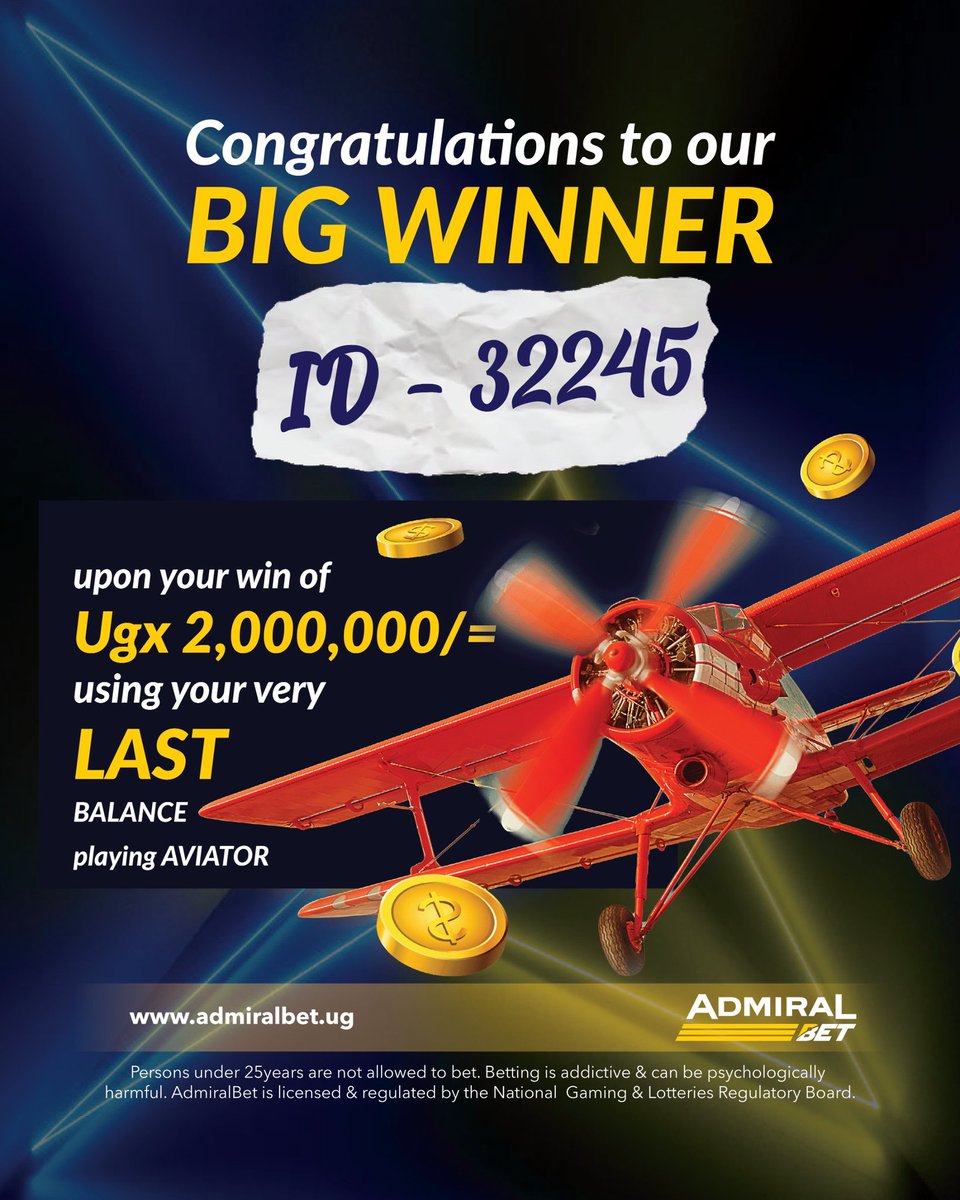 AdmiralbetInUg's tweet photo. From Zero to Hero! 💥
Our player ID 32245 proved that giving up is never an option!
With just 0 UGX left on balance – one last brave bet turned it all around… ending with a 2,000,000 UGX win on Aviator! ✈️💰

🔥 You could be next!
🎮 Play Aviator – only at AdmiralBet Uganda! https://t.co/NWI65nlQOT