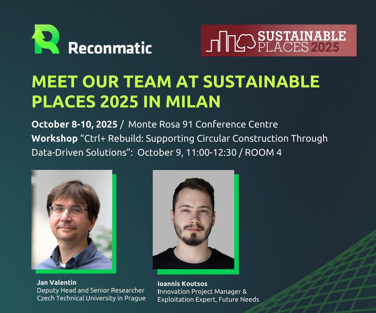 We’re on our way to Sustainable Places Conference in Milan! 

Meet our Project Coordinator, Jan Valentin, and Exploitation Leader, Ioannis Koutsos, during the event, and don’t miss our workshop on October 9th in ROOM 4, co-hosted with four other Horizon Europe projects.