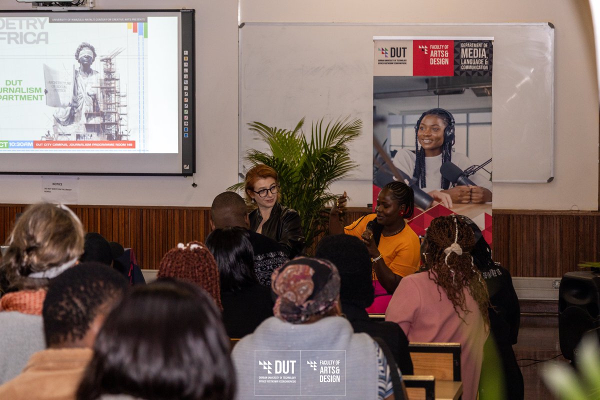 Yesterday, the Journalism Programme hosted poets Olena Huseynova and L’Encre des Étoiles as part of the 29th Poetry Africa Festival outreach.
The festival, themed “Poetry: An Architecture For Social Justice,” runs from 6–11 Oct 2026 at Seabrookes Theatre.

#PoetryAfrica2025