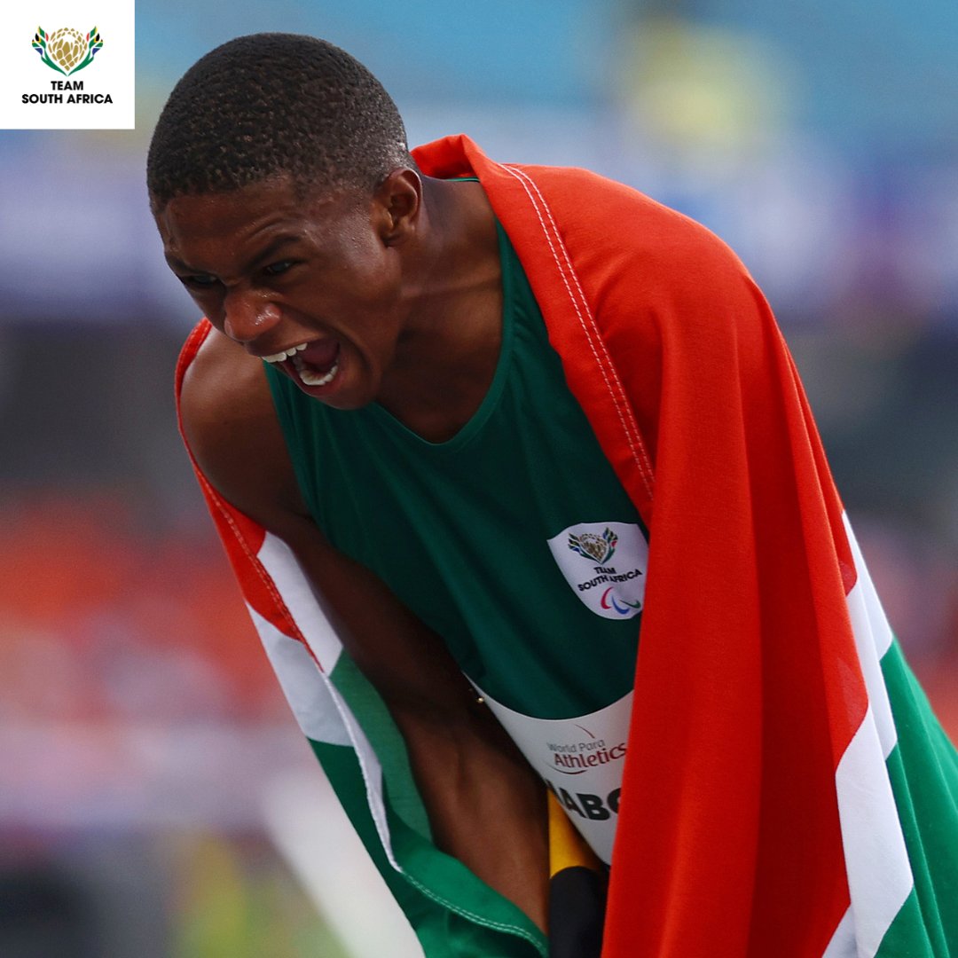 OfficialTeamRSA's tweet photo. This is how much it means to Puseletso — a gold medal in the 100m T63! 🇿🇦✨

#TeamSA #ForMyCountry https://t.co/BD5fK69L16