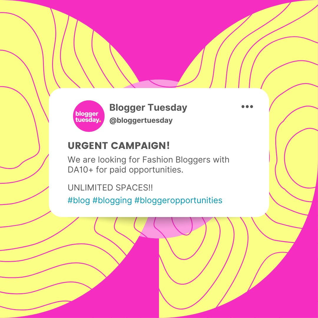 BloggerTuesday's tweet image. 🚨ATTENTION BLOGGERS!🚨

We have unlimited positions available for bloggers within the Fashion niche!

Drop your links below if you think you fit this category

#blog #blogging #blogger #paidopportunities #digitalwriting #fashionbloggers