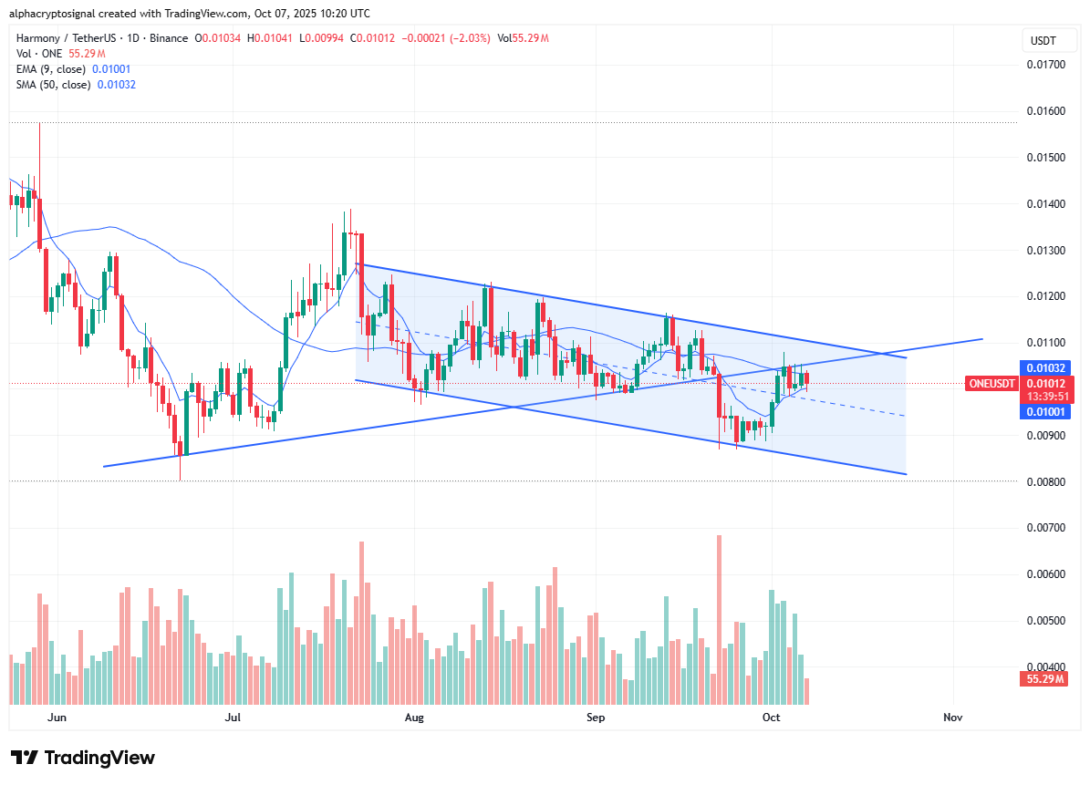 Thoughts on #ONE:

$ONE is holding strong above the mid-level of its descending channel — showing early signs of accumulation. The structure is tightening, and a trendline flip from here could signal a momentum shift.

Once $ONE breaks above the upper channel resistance, a