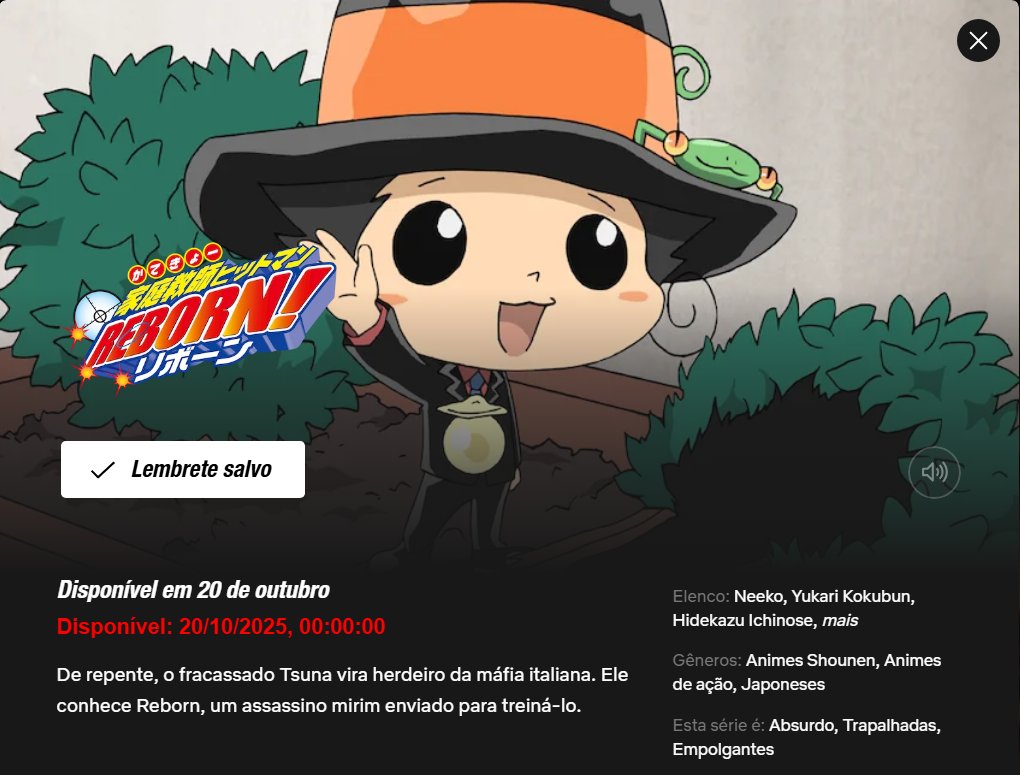 🚨 Katekyou Hitman Reborn chega com DUBLAGEM e legendas em 20 de Outubro na <a href="/NetflixBrasil/">netflixbrasil</a>.