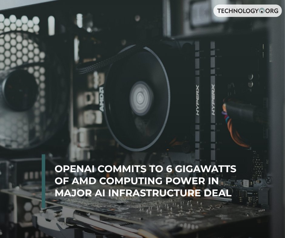 TechnologyOrg's tweet image. Could this be a game-changer for AI development?

OpenAI teams up with AMD to build a massive 6GW AI infrastructure, starting with 1GW in 2026.

Full article: technology.org/2025/10/07/ope…

#AI #OpenAI #AMD #TechNews #Technology #Tech #News #GPUs