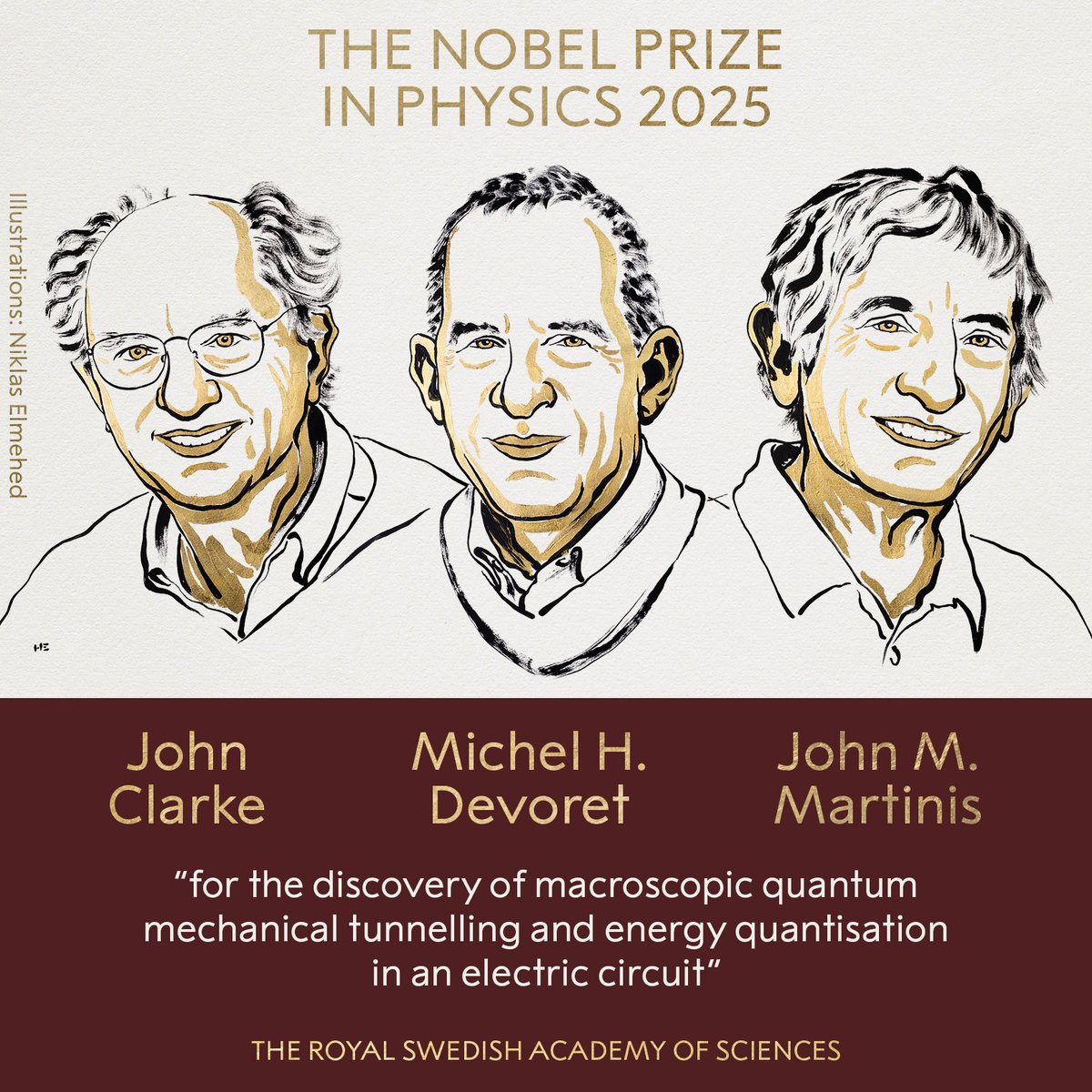 ParticularMent_'s tweet photo. Y el premio es para... ¡John Clarke, Michel H. Devoret y John M. Martinis, por el descubrimiento del efecto túnel mecánico cuántico macroscópico y la cuantización de energía en un circuito!

A 100años del artículo de Heisenberg, un premio simbólico. 
#NobelDeFísica
#Nobel https://t.co/qVy7wrnHDx