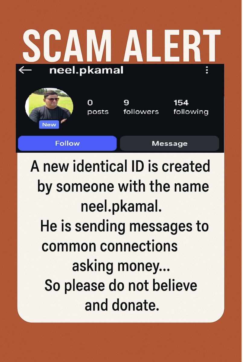CANeelkamal's tweet photo. Don't succumb to scams. Block the guynwho has created an indentical ID and begging money from my connections.
https://t.co/pnIEc7TwY5
@cybercrimecyberabad https://t.co/UMl1JfsdoB