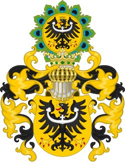 flagposting's tweet photo. Flag and coat of arms of the Duchy of Upper and Lower Silesia 1742–1918 https://t.co/fqDW1wT8Oc