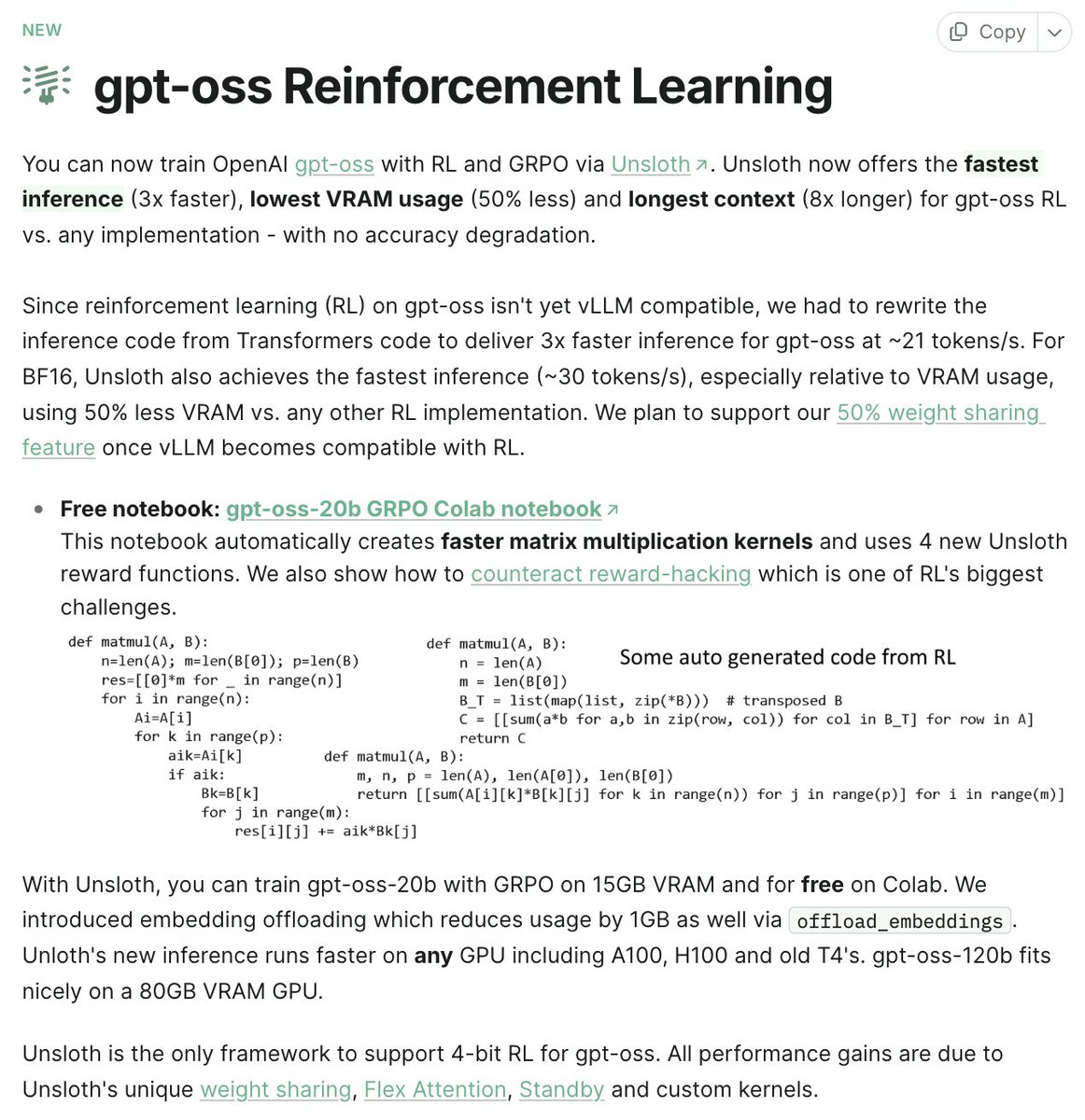 BuildFastWithAI's tweet image. 🔥 Breaking Limits: GPT-OSS + RL

- Train your model with reward learning on only 15GB VRAM
- Small rigs → Big intelligence 

#OpenSourceAI #LLMTraining #AI