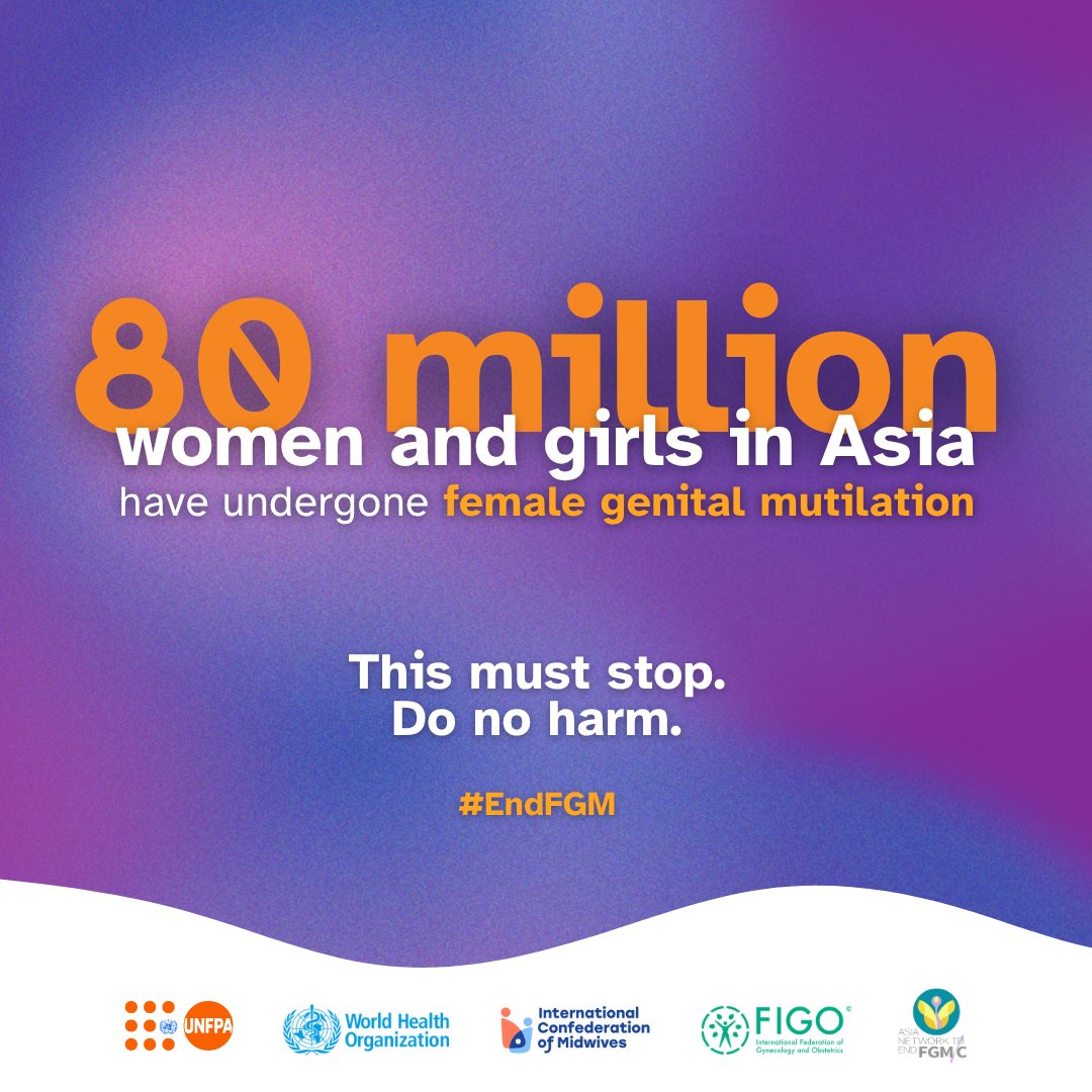 🚫 80 million women &amp; girls in Asia have already suffered.

Health workers must say NO to this harmful practice.

Read joint statement by @‌UNFPA and partners at #FIGO2025 urging collective action to end the medicalization of #FGM 👉 asiapacific.unfpa.org/en/news/do-no-…

#EndFGM #DoNoHarm