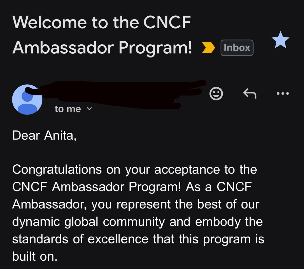 Anita_ihuman's tweet image. I am now officially a #CNCF ambassador 🥳🎉🎉🎉🎉🎉