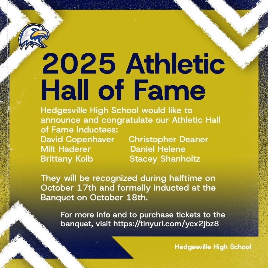Join us to celebrate the accomplishments and contributions they've made to our athletic department. We are grateful for their support over the years. You can purchase tickets until 10/11/25 at tinyurl.com/ycx2jbz8 for the banquet on 10/18/25.