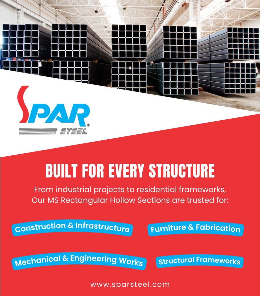 SteelSpar's tweet image. At SPAR Steel, UAE, our MS Rectangular Hollow Section Pipes are designed to deliver unmatched strength, versatility, and durability for every project — big or small. 🏗️
🌐 sparsteel.com
#Sparsteel #uaeconstruction #mspipes #rectangularhollowsection