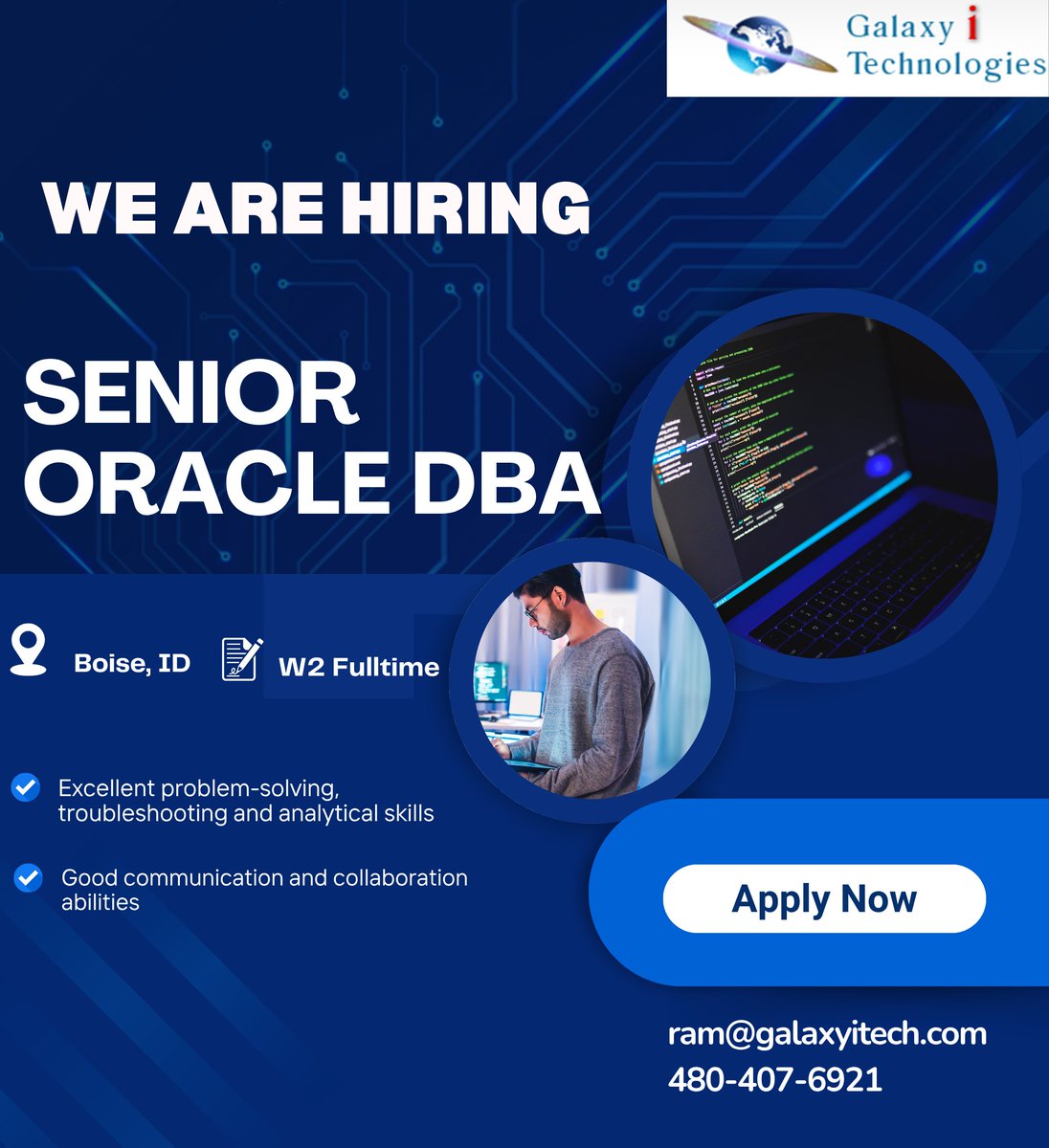 galaxyitech123's tweet image. Galaxy I Technologies is looking for Senior Oracle DBA in Boise, ID (Onsite)
Apply Now: lnkd.in/gmqBQ7cS
#galaxyitech #oracledatabase #oracle #database #oracledba #oraclecloud #sql #cloudcomputing #oraclecloudinfrastructure #cloud #oraclelinux #oci #dba #sqlserver