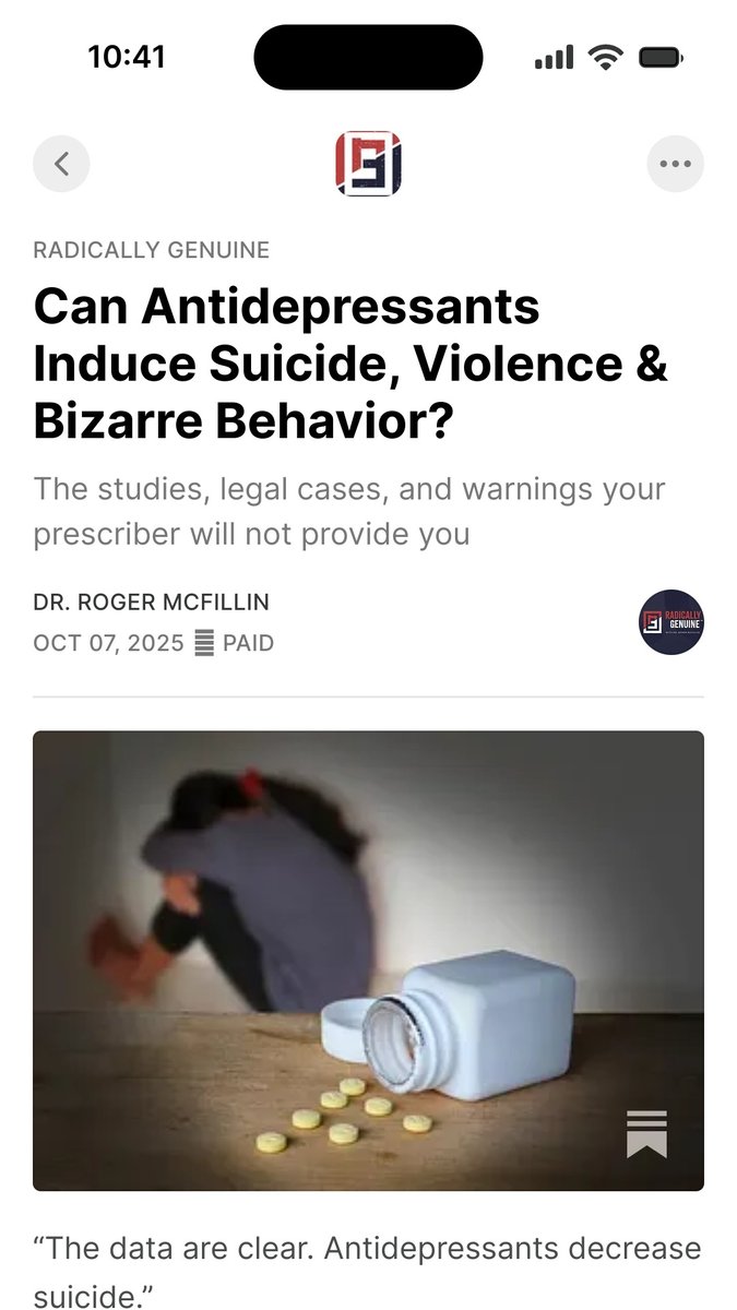DrMcFillin's tweet image. New piece examines:
6-fold increase in child suicidality on Lexapro
Hidden data from teen depression studies
$8M jury award for antidepressant-induced homicide
Global regulatory warnings ignored by prescribers
The evidence your doctor won&apos;t show you 👇