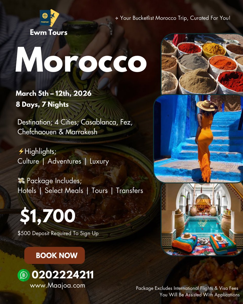 ewm_tours's tweet photo. All our upcoming group tours for the first half of 2026. 

Japan
Morocco 
Qatar
Cape Town 
Maldives 
Ghana 

(thread) https://t.co/zrf5wSVgYi