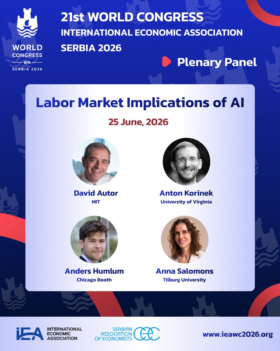 21st IEA World Congress, Serbia 2026

Plenary panel: Labor Market Implications of AI

More about plenaries: ieawc2026.org/plenaries/