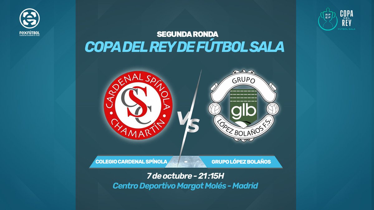 🥅 | #FútbolSala |

📌Esta noche de martes vuelve la emoción de la 🏆𝐂𝐎𝐏𝐀 𝐃𝐄𝐋 𝐑𝐄𝐘, que afronta su segunda eliminatoria a partido único | El Grupo López Bolaños representará a Extremadura en tierras madrileñas:

#CardenalSpinola 🆚 <a href="/grupolopez14/">GrupoLopezBolañosFS</a>
 
👍¡Mucha suerte a los