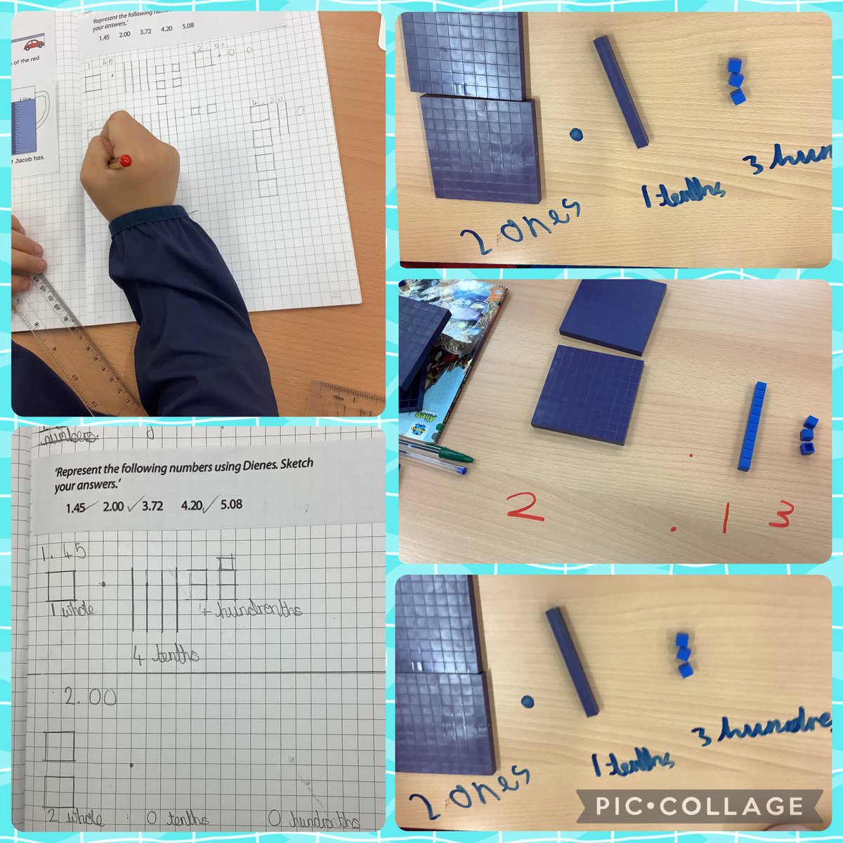 Today Year 5 composed numbers with tenths and hundredths using equipment.  We then sketched these in our books.  Brilliant work year 5!