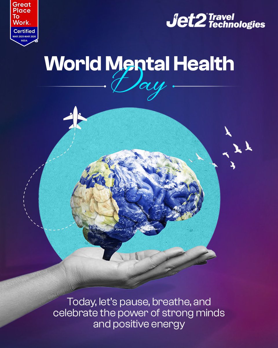 Jet2Travel_Tech's tweet image. A healthy mind is the foundation for growth, creativity, and balance. Today, Jet2TT stands by the importance of wellbeing reminding us to pause, reflect, and care for ourselves and each other.

#Jet2TT #WorldMentalHealthDay #MentalHealthMatters