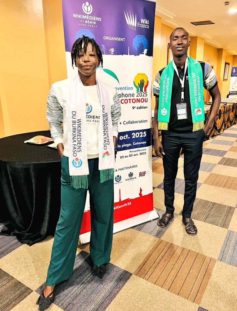 wikimediabf's tweet photo. Le Burkina Faso đ§đ« Ă la #WikiConvFrCotonou2025 !
Deux de nos membres ont pris part à cette rencontre pour le savoir libre et la collaboration internationale. Une occasion de valoriser le patrimoine burkinabÚ et de renforcer les liens avec les autres communautés.
#Wikimediens https://t.co/bMSafLMJm0
