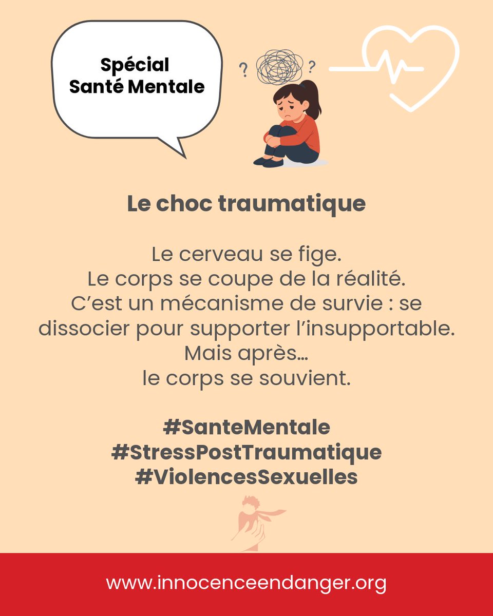 Spécial Santé Mentale (titre sur toutes les stories)

Les blessures invisibles – Le traumatisme après les violences sexuelles

Le traumatisme ne disparaît pas quand la violence s’arrête.
Il continue à vivre dans le corps, dans l’esprit, dans chaque respiration.
Parlons du stress